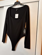 Women's Forever 21 Ribbed Long-Sleeve Bodysuit Knit Square Neckline MEDIUM Black