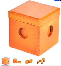 KAILIMENG 3D Cube Box Brain Teaser Wooden Puzzle, 3 Inches