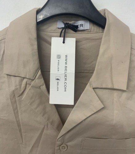Belier Panama Shirt Mens XXSmall Beige Button Up Casual Short Sleeve NWT - Picture 6 of 7