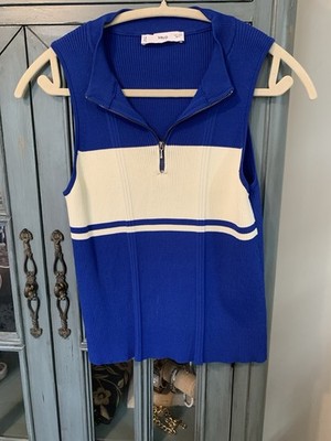 Women's Sporty Polo by Mango. Blue & Cream  Sz L