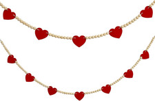 2PCS Valentine'S Day Heart Decor Felt Heart Garland with Wood Beads, Boho Valent