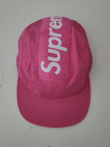 FW16 Supreme Top Panel Streifen Camp Kappe Magenta Rosa Hut Großes Logo