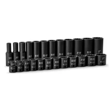 Capri Tools 3/8 in. Drive Shallow/Deep Impact Socket Set, 12-Point, SAE, 24-Pc