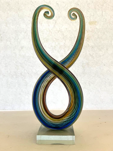 Murano Hand Blown Art Glass Artisan Sculpture Rainbow Swirl Home Decor