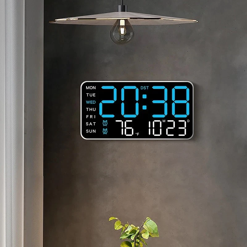 Large Digital Wall Clock Temp Date Week Display Remote Control USB Powered Table - Image 3 of 4