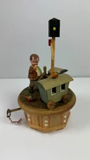 Vintage ANRI Music Box Italy Thorens Swiss Movement Rotates Boy With Trains