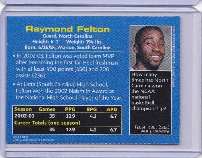 2004 Sports Illustrated for Kids #350 RAYMOND FELTON NORTH CAROLINA (ID44) - Image 2 of 2