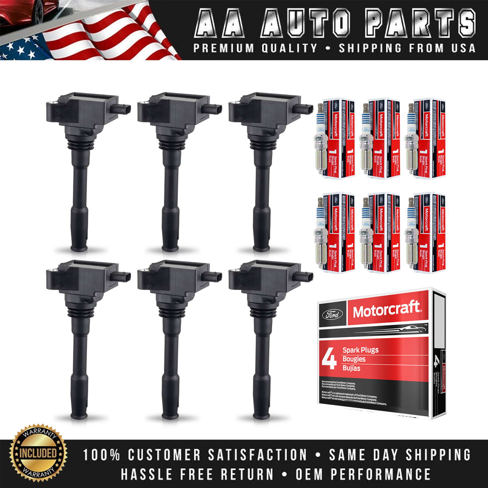 6X Ignition Coil  6X Motorcraft Iridium Spark Plug for 19-23 Lincoln Ford