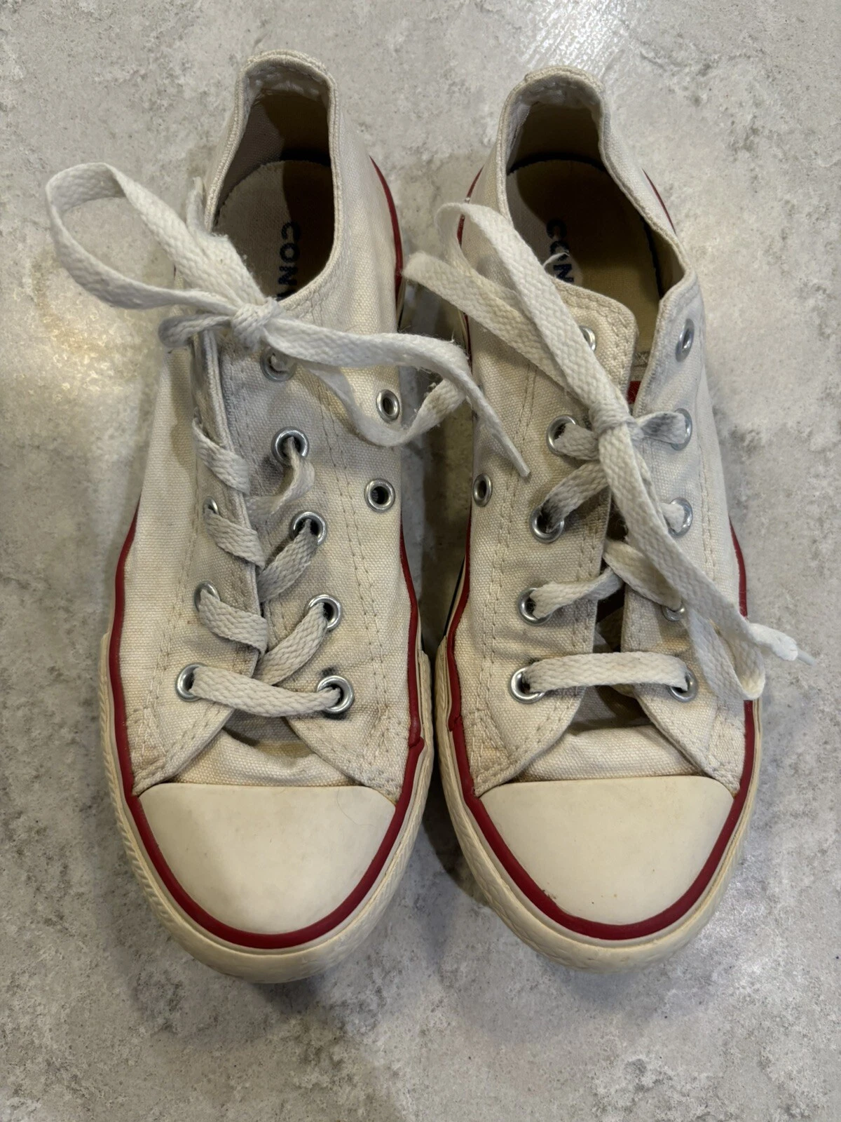 sneaker converse youth taglia 2 bianche con lacci a righe rosse