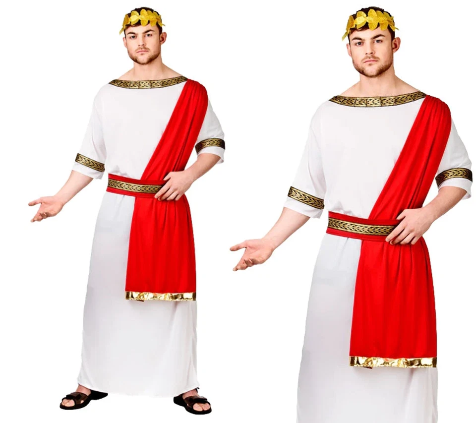 Déguisement Toge Romain Centurion Homme Ensemble Complet Polyester Blanc M-XL - Photo 1/3