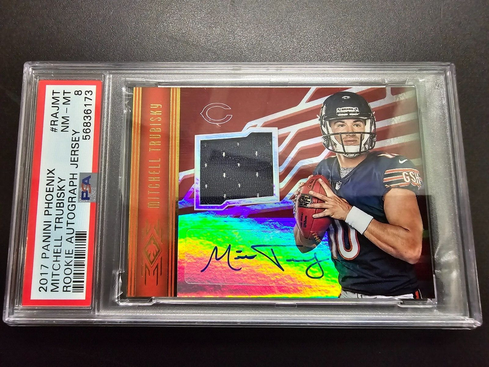 2017 Panini Phoenix Mitchell Trubisky Rookie Autograph Jersey PSA 8