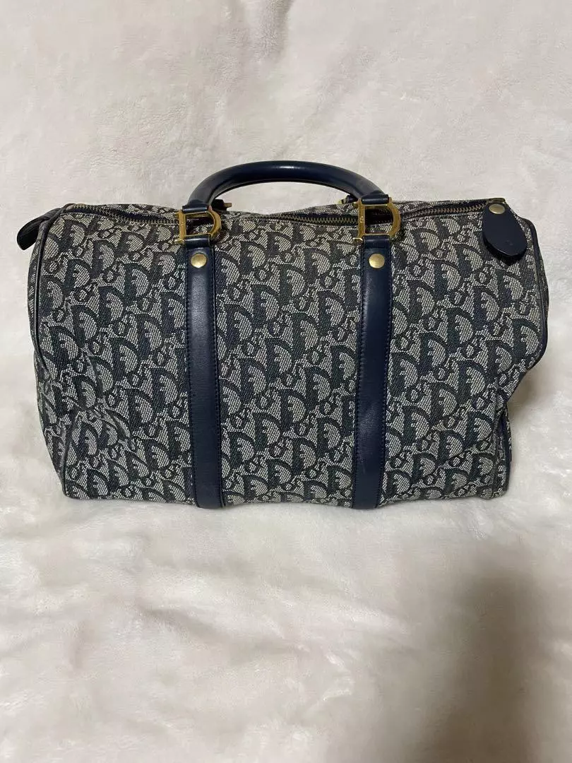 Sac Christian Dior Boston motif trotteur D quincaillerie bleu marine