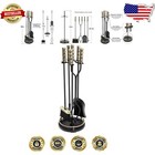Heavy-Duty Fireplace Accessories Set - 5-Piece Wrought Iron Tool Kit with Stand