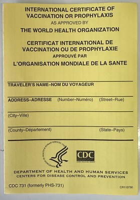International Certificate of Vaccination or Prophylaxis Card