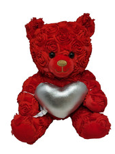 Build A Bear Red Rose Bear Stuffed Animal Valentine's Day Silver Heart 2021