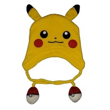 EUC Pokemon Pikachu 2015 Knit Beanie Winter Hat Cap with Pokeball Tassel