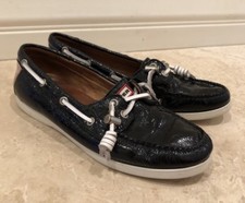 HUNTER Black Patent Leather Classic Nautical Boat Deck Shoes Sz 6.5M Super Cute!
