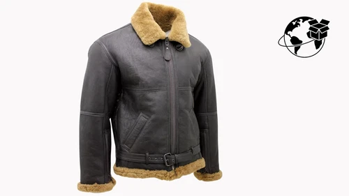 Men’s Brown RAF Real Shearling Sheepskin Flying Leather Jacket With Ginger Fur image 2