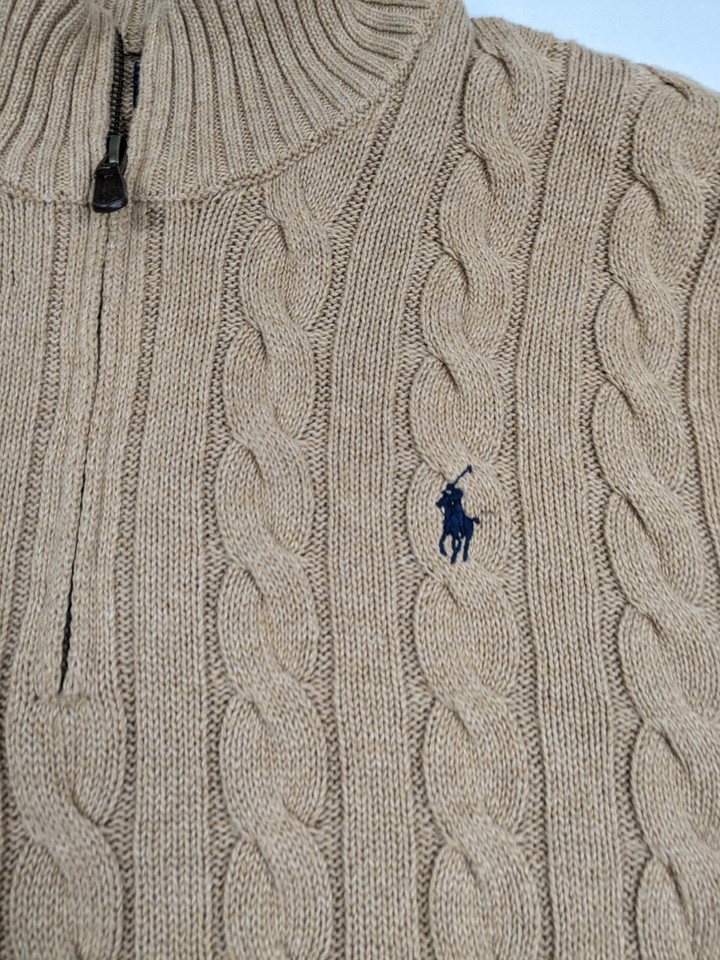 Polo Ralph Lauren Men's Sweater Size XL TG CableKnit Cotton Quarter