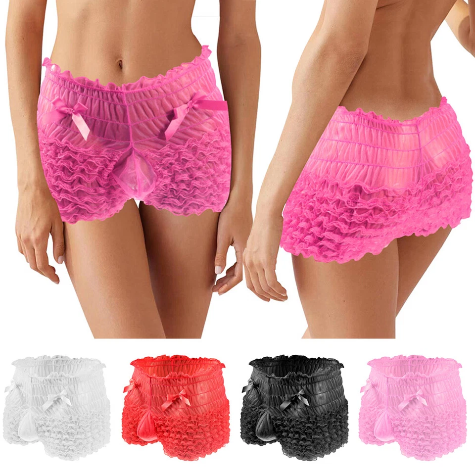 Calcinha calcinha masculina cetim babado bloomer maricas travesti calcinha EUA - Imagem 3 de 4