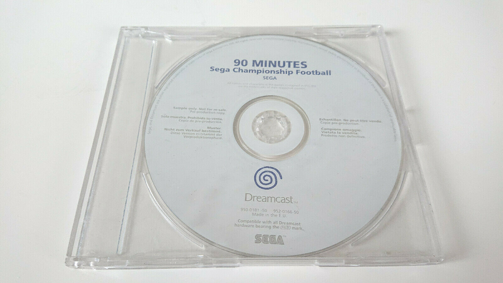 90 Minutes Football Sega Dreamcast étiquette blanche (promo presse prévente PAL)