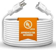 10ft Extension Cord White Heavy Duty 16/3 3-Prong Grounded Outlet UL Listed