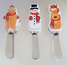 Set of 3 Holiday Spreader Knives Dips Cheese Snowman Reindeer Gingerbread Man