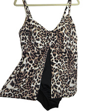 Swim Solutions Leopard Print Tummy Control One Piece Swimsuit Plus Size 18W