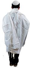 Kosher White Tallit Talis Prayer Shawl acrylic 47"X66" Made Israel silver Stripe