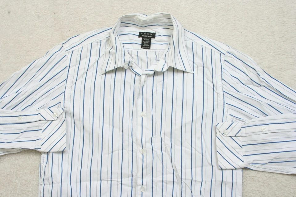 Camisa de vestir Structure manga larga algodón para hombre blanca azul hombre a rayas 1-32 Foto 2 de 4