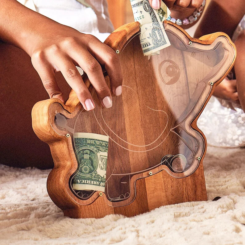 Personalized Cute Shapes Gift for Kids Handmade Nursery Decor, Wooden Coin Bank