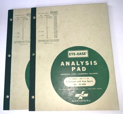 Vintage National Analysis Pad LOT of 2 Unused 6 Column 50 Sheets 11 x 8 1/2 USA