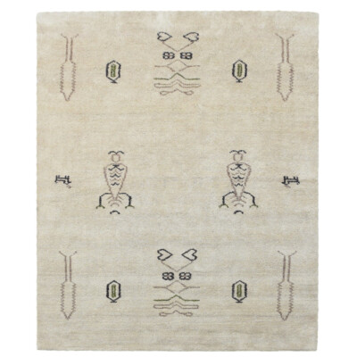 Eco-Friendly Hand Knotted Loom Silk Mix Area Rug Contemporary Cream BBLSM648
