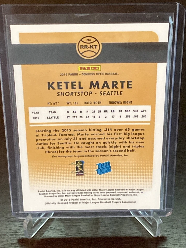 2016 Donruss Optic Ketel Marte RC AUTO Rated Rookie Signatures Diamondbacks - Image 3 of 3
