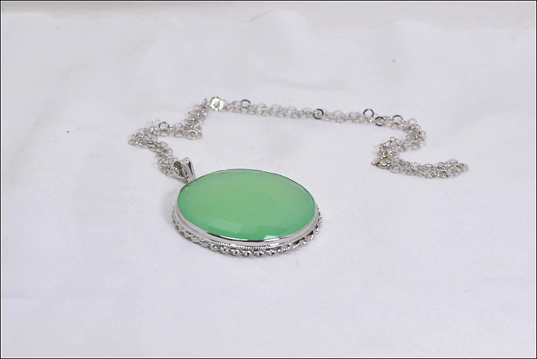 COLLANA CON CIONDOLO IN ARGENTO 925 CON AGATA VERDE CHIARO AGDV 0124 - Immagine 2 di 3