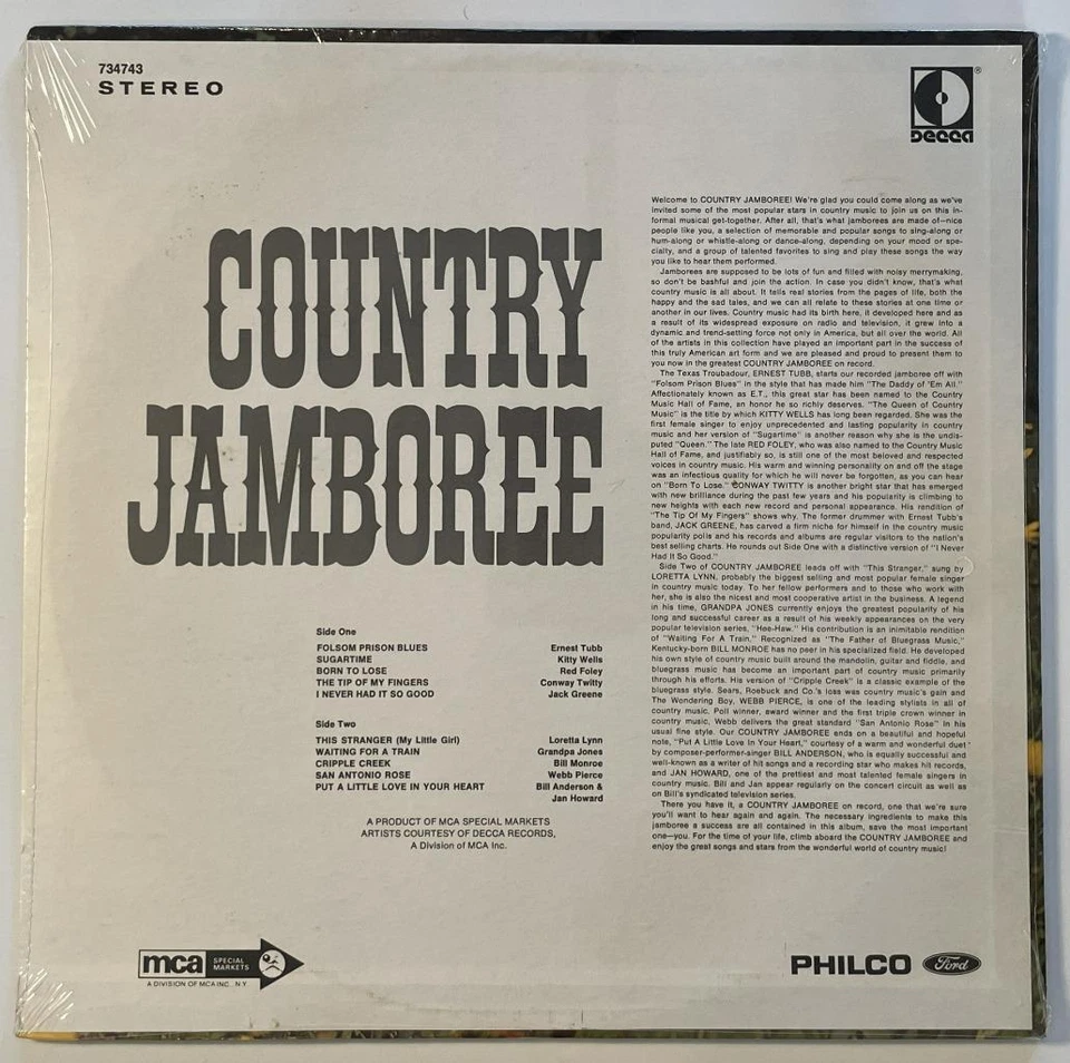 Country Jamboree LP SEALED NOS MCA Philco Ford Promo (1970) Bill Monroe Loretta - Image 2 of 3