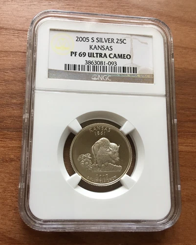 2005-S Silver 25c Kansas NGC PF69 Ultra Cameo State Quarter