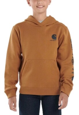 Carhartt Hooded Sweatshirt Brown Long-Sleeve Graphic CA6272 Boys