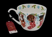 PORTOBELLO By DESIGN HOLIDAY WARM WISHES PUPPIES Bone China Jumbo Cup