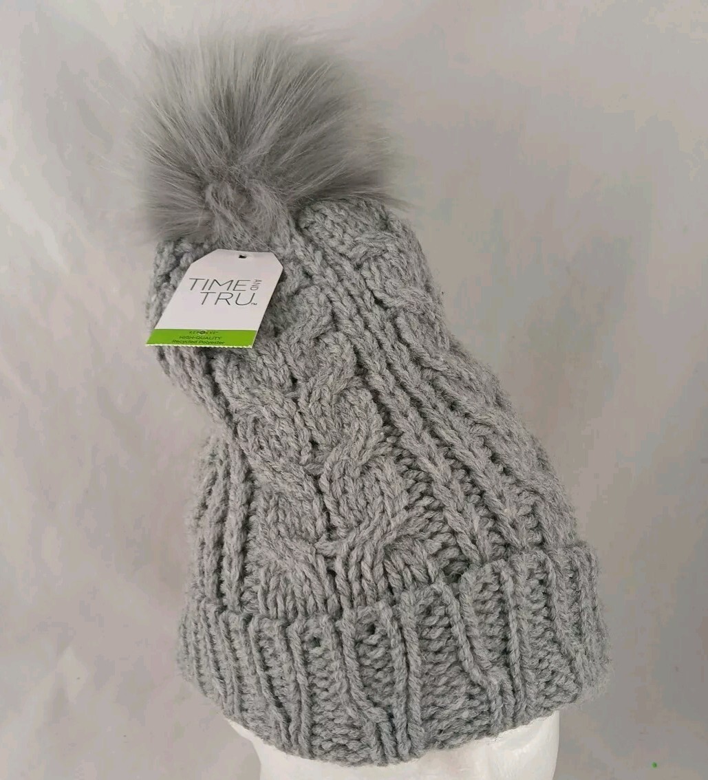 Time and Tru Pom Pom Beige Speckled Lined Beanie Winter Hat Cap Womens OS NEW Time and Tru Women main image 4