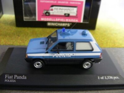 Miniature Minichamps 1/43 – Fiat Panda Polizia 1980 – Police Italienne – Diecast Bleu