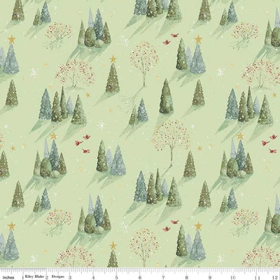 RILEY BLAKE YARD, Christmas Magical Winterland Trees Green $3.99 Ships ANY Amount Of Fabric