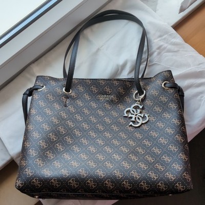 GUESS Shopper Tasche groß, wie neu, dunkelbraun mit Logoprint, inkl. Staubbeutel