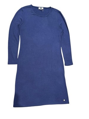 Flash Leisure 1958 marineblaues Strickkleid 21'' Brust Langarm Seitenschlitz Midi
