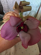 Flores de seda Coursage envueltas a mano vintage años 80 orquídea con arco