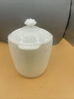 Vintage Anchor Hocking Hobnail Milk Glass Ice Bucket Lidded Canister Cookie Jar