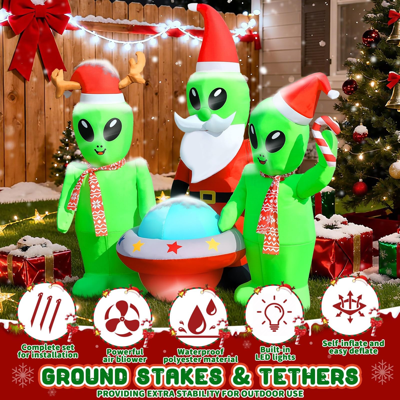 Christmas Inflatables Alien Outdoor Decorations, 5 FT Christmas Blow Up Alien...