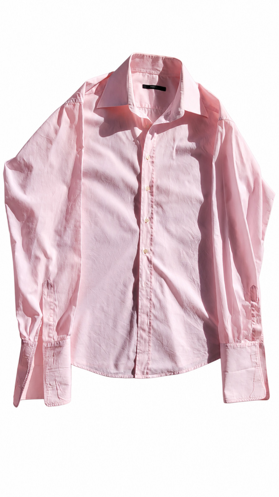 Gucci, Gucci Vintage 90s Pink Cotton Shirt 43 17 Slim Fit French Cuff Made in Italy