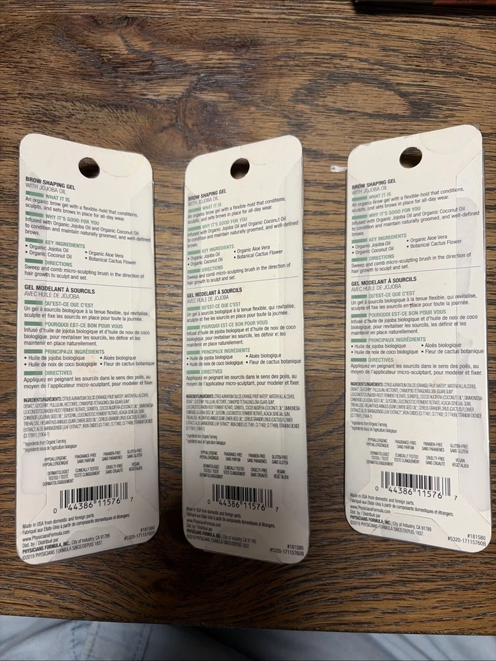 Lot Of 3 Physicians Formula Organic Wear Brow Shaping Gel 1711576 SOFT BROWN - Image 2 of 3