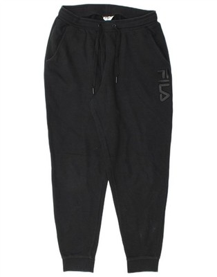 FILA Womens Graphic Tracksuit Trousers Joggers UK 12 Medium Black Cotton BW02